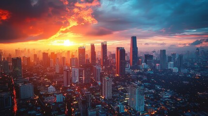 Fototapeta premium Stunning illustration of the Makati cityscape at sunset.