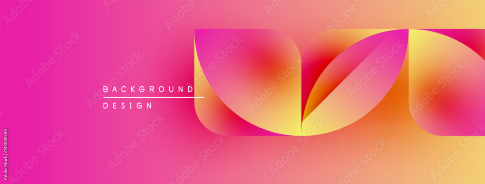 Poster Abstract pink, orange gradient layers create flowing shapes. Text reads background design. Modern, vibrant visual composition.