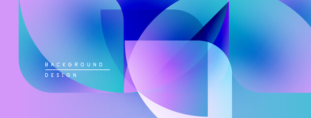 Abstract geometric shapes blend vibrant purple, blue hues. Modern design evokes fluidity, dynamism, visual interest.