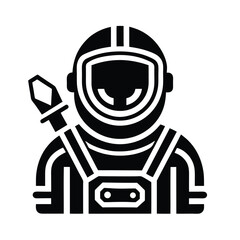 Black and white astronaut icon featuring helmet and tool representing space exploration and technological advancements