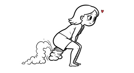 Cartoon Girl Emitting Cloud of Gas with Heart Overhead in Sketch Style