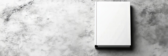 Blank book mockup with a white cover soft shadows on a concrete background perfect for showcasing your novel journal or portfolio design with elegant simplicity