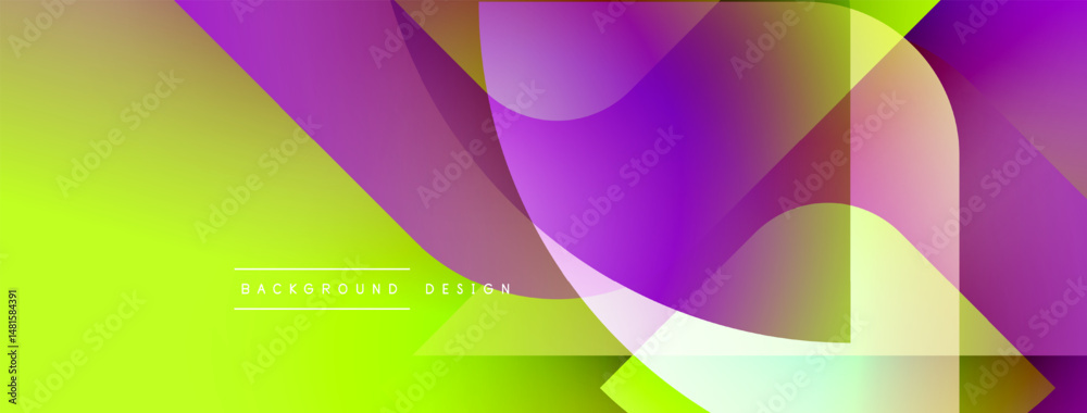 Poster Abstract vibrant design. Overlapping shapes create dynamic gradient effect. Yellow, purple hues dominate composition. Modern aesthetic.