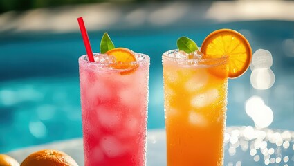 Refreshing Summer Drinks by the Pool with Orange Slices