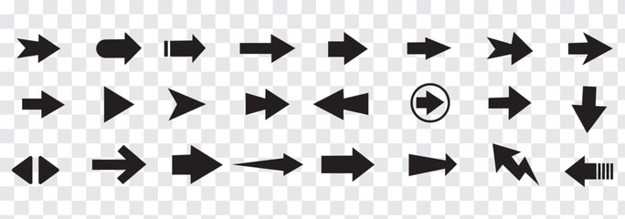 Arrows set icon in black color. Arrow vector collection . Vector illustration. Modern and simple arrows. Isolated background.
