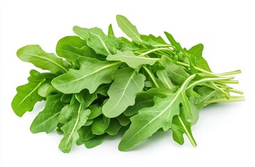 Fresh arugula leaves on a bright white background perfect for elevating healthy meal presentations and vibrant salads