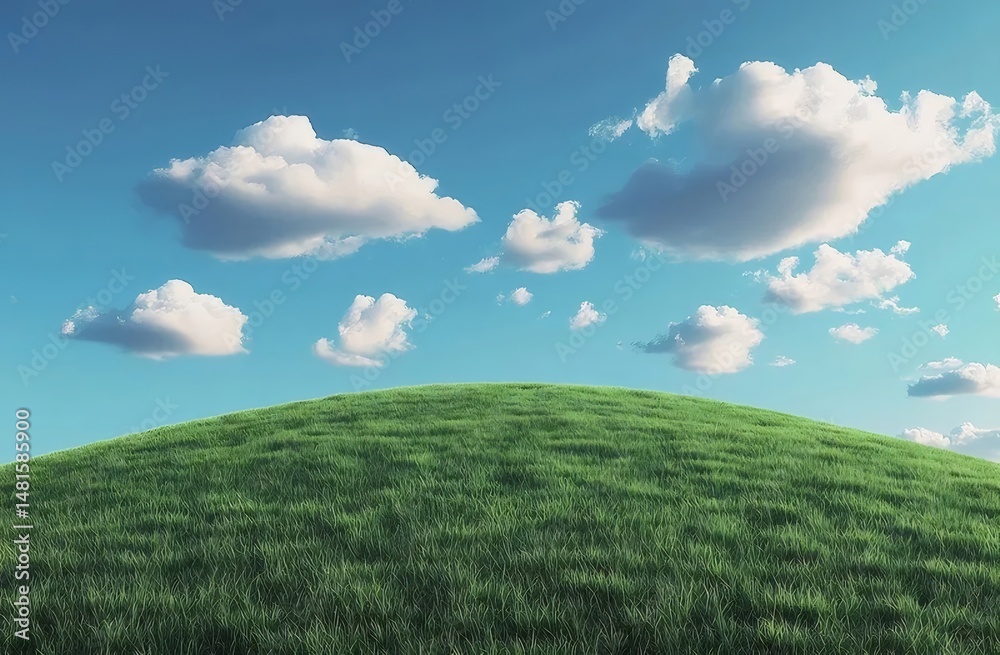 Aufkleber 緑の丘と白い雲が浮かぶ青空の風景 自然の美しさを捉えた穏やかな背景 高解像度の壁紙に最適