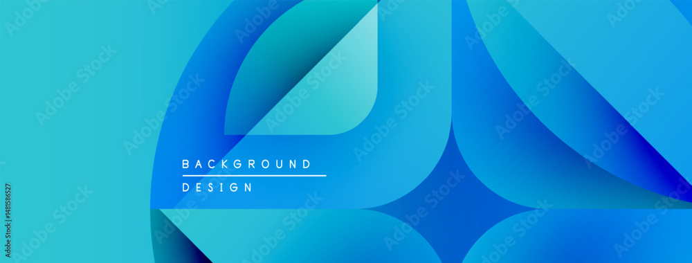 Fototapete Abstract blue layers create dynamic background. Smooth gradients suggest depth, modern design elements present. Minimalist text included.