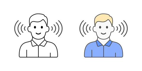 Active listening icon – person with sound waves from ear, representing mindful communication, empathy, and focused listening in conversations.