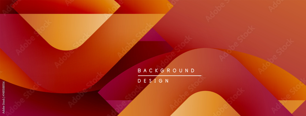 Poster Abstract design features vibrant orange, red gradients. Overlapping shapes create dynamic visual effect. Modern background suitable for various projects.