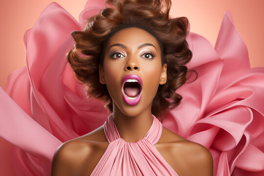Excited African Woman Screaming with Joy – Advertising and Marketing Concept