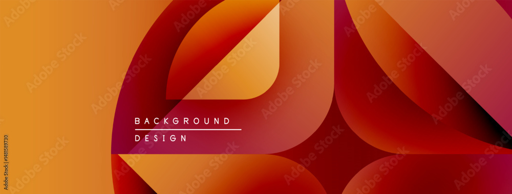 Poster Abstract geometric shapes, warm color gradients. Modern design elements create dynamic visual texture. Background features layered forms.