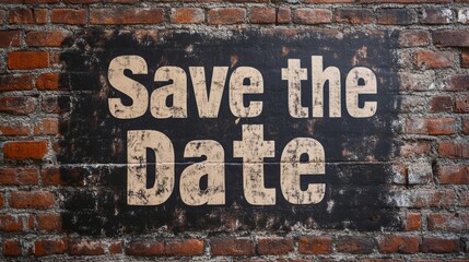 Rustic brick wall with save the date message urban backdrop for event promotion and announcement designs unique marketing ideas and creative invites