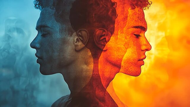 Contrasting profile views of two people