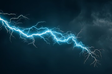 Abstract electric blue lightning bolt on a dark background, dramatic power surge glowing, dynamic energy illumination in electric storm concept