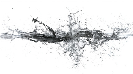 horizontal Dirty water splash captured mid-motion, white isolated background, clean lighting, zero shadow