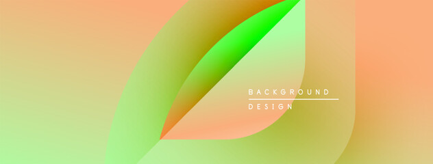 Fototapeta premium Abstract gradients blend, creating soft shapes. Light green, orange hues dominate composition. Minimal text reads background design.