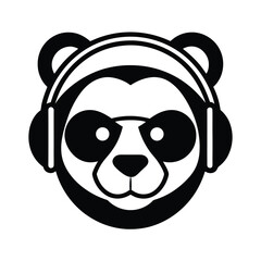 A cool black and white vector illustration of a panda wearing sunglasses and headphones looking hip and trendy.