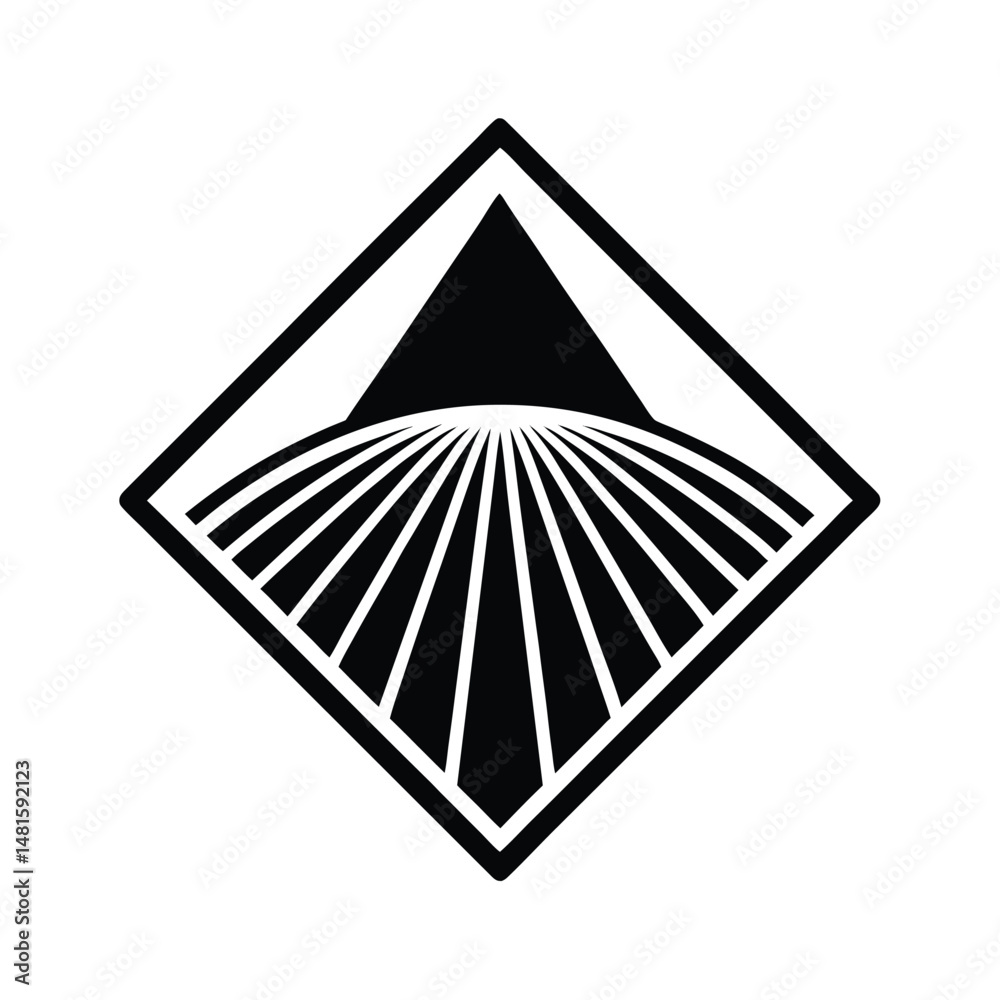 Poster abstract geometric design in black and white featuring an array of lines radiating from a center