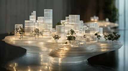 Obraz premium A sci-fi megacity under development with floating holographic construction plans