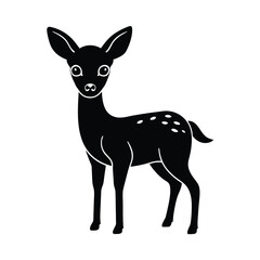 Silhouette illustration of a cute fawn standing upright with spots black and white design isolated