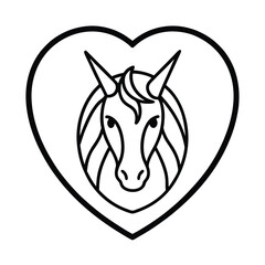 A simple black and white horse illustration within a heart shape representing love and equine companionship