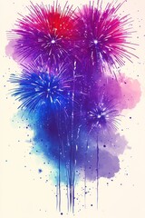 Vibrant fireworks display in watercolor style