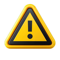 3D Render of Yellow Warning Triangle Sign on Transparent Background