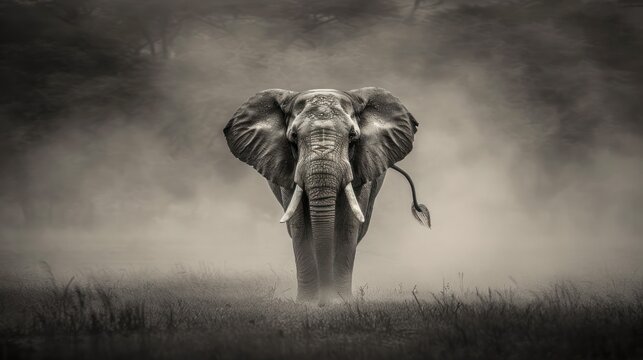 Majestic elephant in a misty savanna