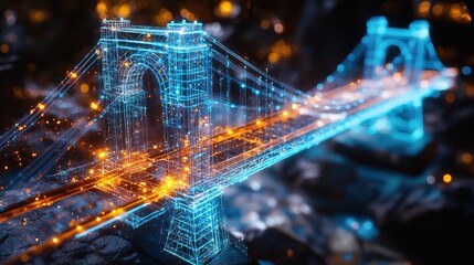 A holographic 3D model of a bridge being tested for structural integrity 