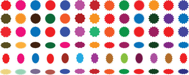 Set of sale sticker colorful easter eggs price tag red starburst sticker set starburst sale price stickers and labels special offer price tag star colorful sale or discount stickers