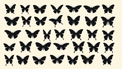 Fototapeta premium Black Silhouette Butterfly Collection On Beige