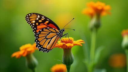 Fototapeta premium Monarch Butterfly On Orange Calendula Flower