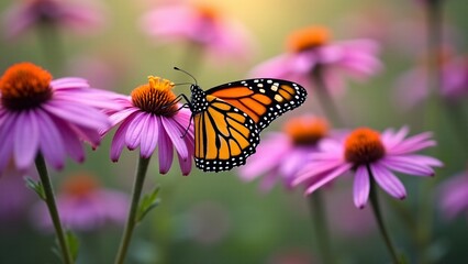 Obraz premium Monarch Butterfly On Purple Coneflower Blossom