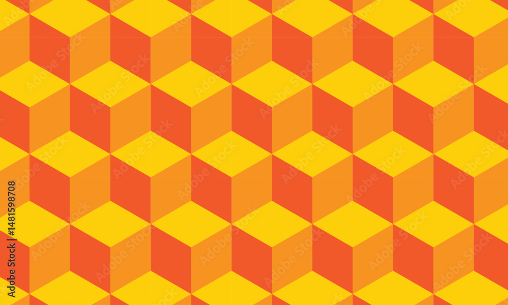 Poster abstract orange yellow 3d cube pattern.