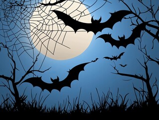 Bats flitting through a spooky night sky.