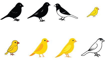 Collection of Simple Bird Illustrations Black and Yellow