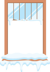 Frosty Window Frame in Winter Morning