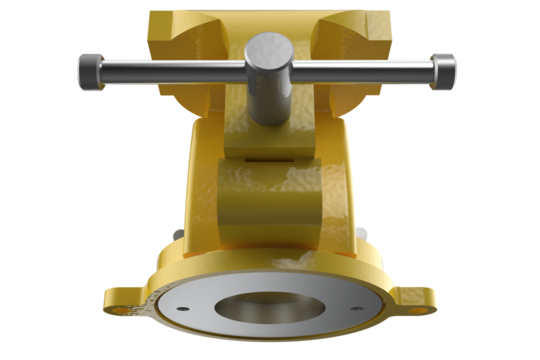 Bright Yellow Bench Vises - Essential Workshop and Garage DIY Tools. Heavy Duty Clamping Devices on White Backdrop for Repair, Fabrication, Woodworking, Metalworking. Reliable Clamps for Craft and