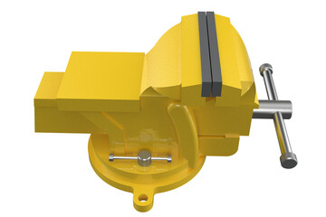 Bright Yellow Bench Vises - Essential Workshop and Garage DIY Tools. Heavy Duty Clamping Devices on...