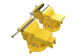 Bright Yellow Bench Vises - Essential Workshop and Garage DIY Tools. Heavy Duty Clamping Devices on...