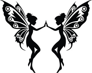 Two fairy figures silhouette vector art, Two fairy figure vintage quality line art vector illustration, Two fairy figure vector icon design