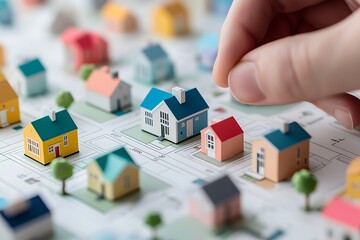 Miniature houses on a map