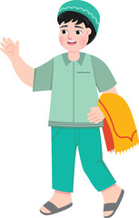 Muslim Boy Walking to Mosque at Ramadan Night