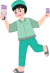 Eid al-Fitr Celebration with Child Receiving Money Envelope