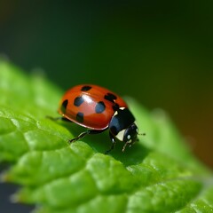 Fototapeta premium Ladybug on Green Leaf.