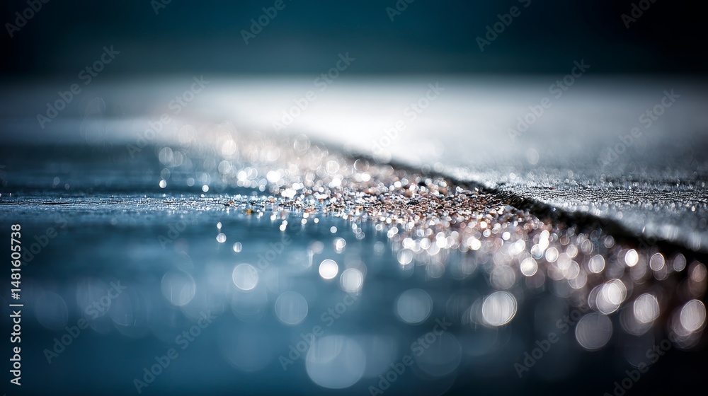 Aufkleber close-up shot showcases shimmering silver bokeh against a deep blue backdrop, evoking a magical and 