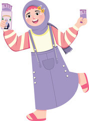 Happy Child Getting Lebaran Envelope during Islamic Holiday