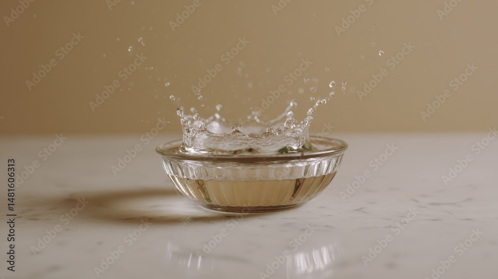 Fototapete a water droplet splashes into a glass bowl, creating a beautiful display of ripples mid-air, set aga