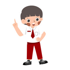 Boy in Uniform with Idea, Raised Finger.